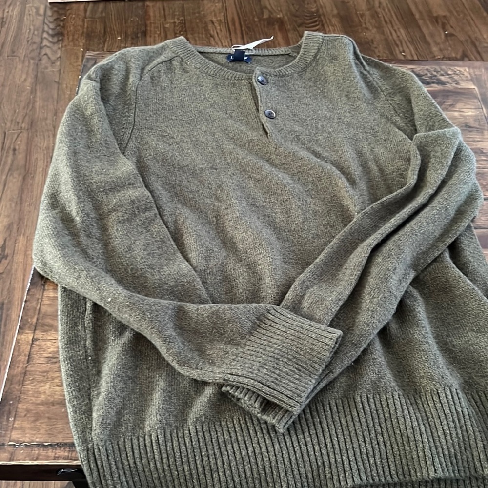 J. Crew Olive Green Wool/Poly mix Henley Sweater